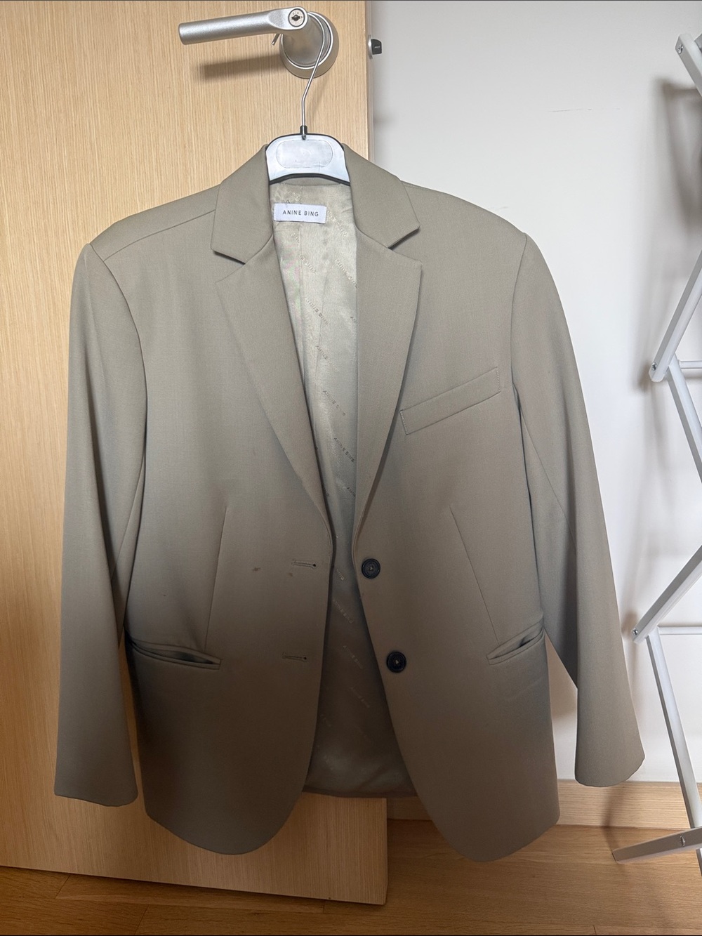 Anine Bing Quinn Khaki Single-Breasted Blazer
